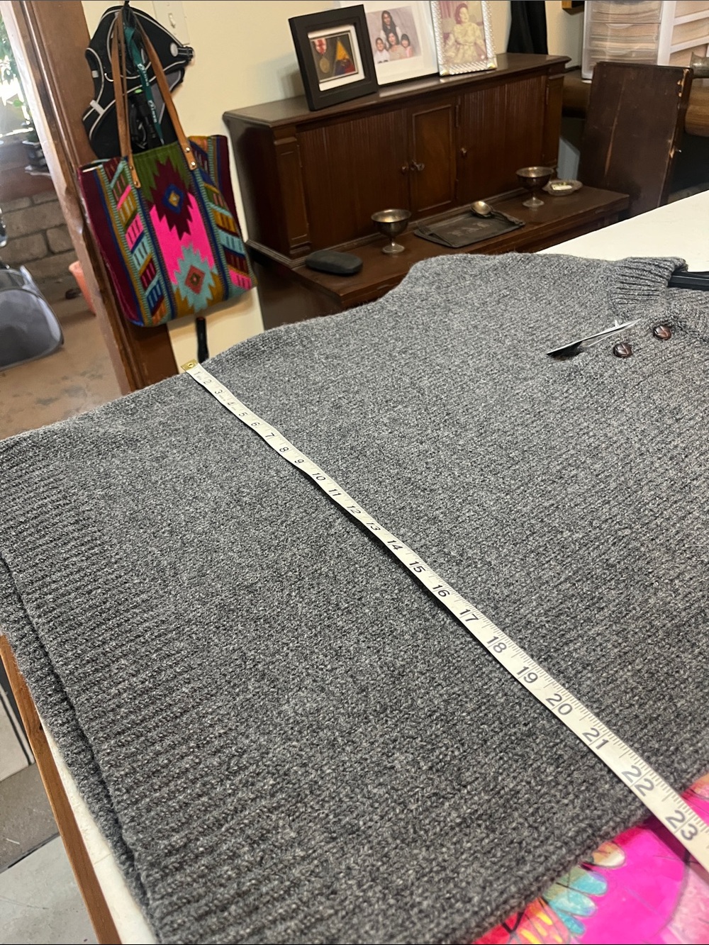 L.L. Bean Men's Charcoal Crewneck Lambswool  Sweater - Picture 5 of 7